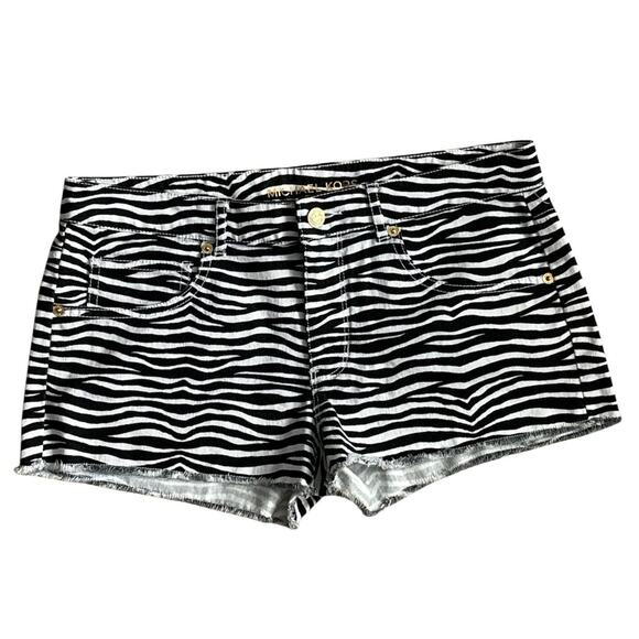 Michael Kors Zebra Print Stretch Cut Off Denim‎ Shorts Black White Size 6 - Picture 1 of 5